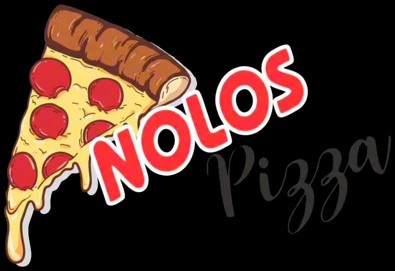 Nolos Pizza logo: a pepperoni pizza slice with melted cheese